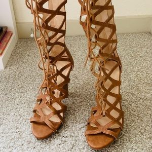 FashionNova Tan tall sandal heel